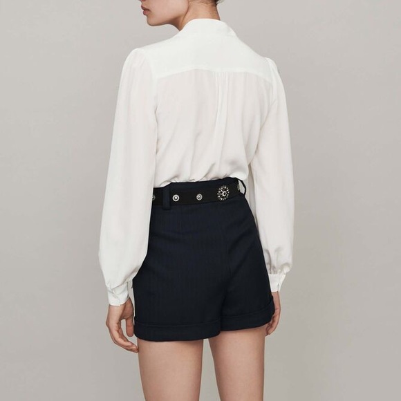 Maje The Bow Silk Top in White - Picture 3 of 11